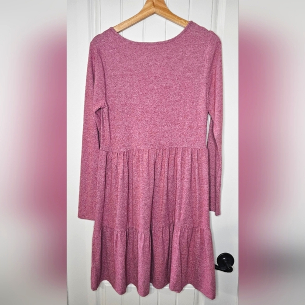 [WILD FABLE] Pink Speckled Long Sleeve Tiered Babydoll Midi Dress《M》 - Picture 8 of 16